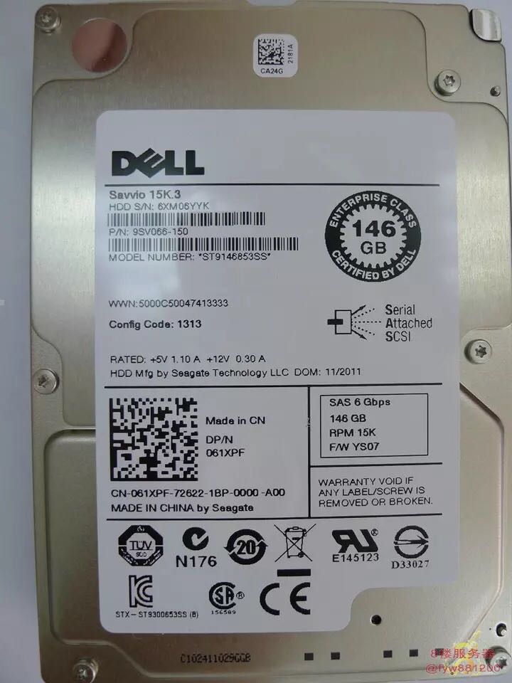 DELL 61XPF 061XPF ST9146853SS 9SV066-150 146G 15K 2.5 硬盘