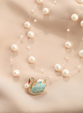 仙美天鹅吊坠项链多层淡水珍珠