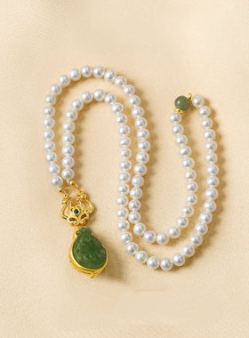 925纯银和田玉淡水珍珠项链高级