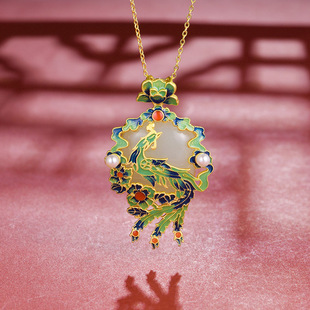 拾梦新款S925银镶天然和田玉吊坠凤凰涅磐项链女国潮复古爆款