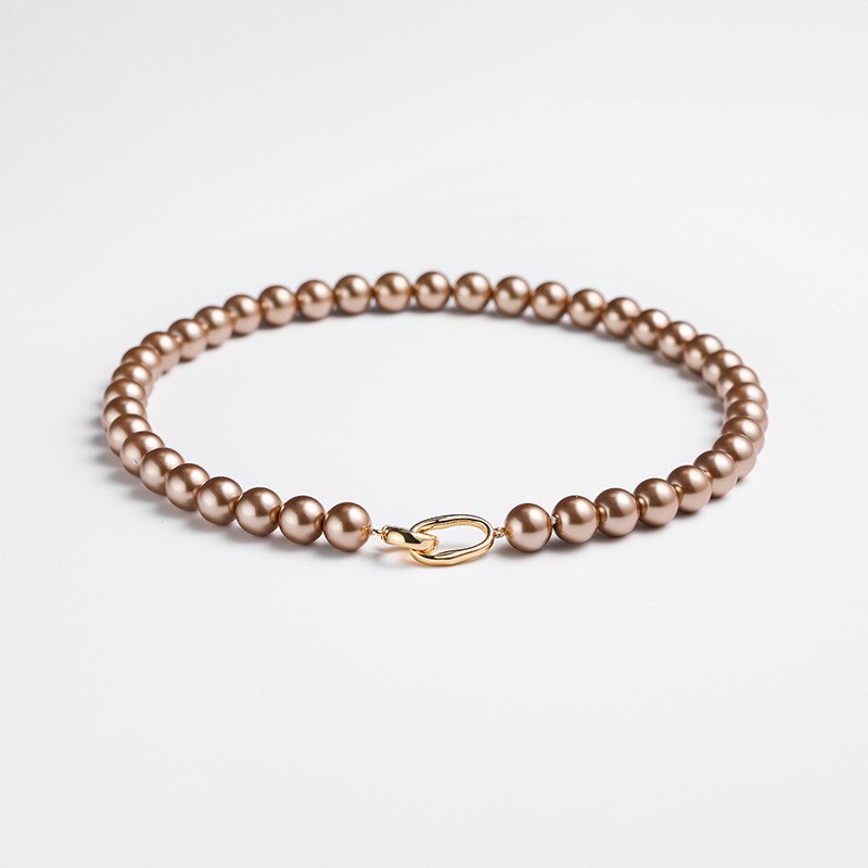 美拉德金咖棕10mm施家珍珠项链时尚气质毛衣链高级感网红轻奢个性