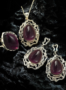 腰紫色项链耳环戒指三件套
