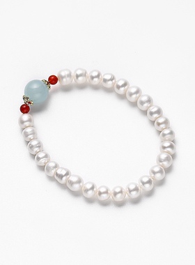 天然淡水珍珠手链女小众气质手饰手串女海蓝宝路路通配饰闺蜜礼物