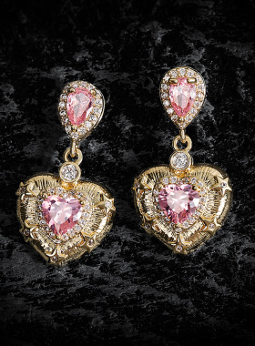 宫廷风心形坠项链耳环戒子三件套