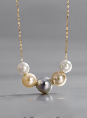 18K金海水真多麻珍珠项链时尚气质高级感短款锁骨链笑脸设计挂链