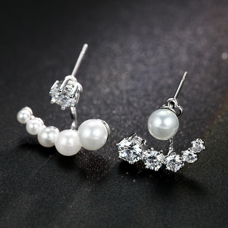 925银针不对称后挂式耳钉女时尚个性优雅设计感一款多戴小饰品