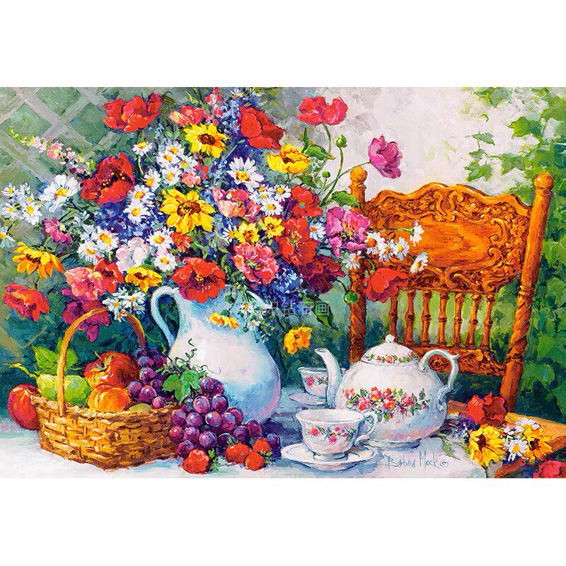 欧式餐厅DIY方钻满钻钻石画陶瓷花瓶瓶花水果下午茶粘贴钻十字绣