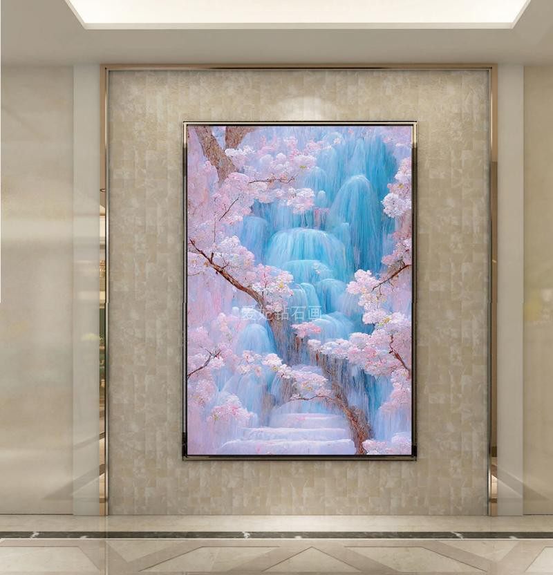 2022新款DIY方钻满钻钻石画梦幻瀑布樱花砖石绣印花粘贴钻十字绣,居家布艺,钻石绣,淘宝优惠券,粉丝福利购,淘宝优惠卷