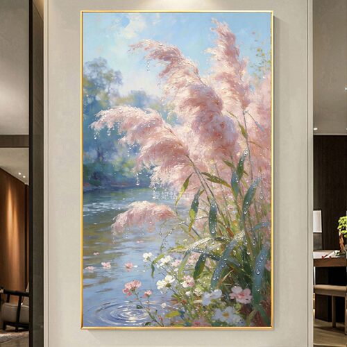 2026新款DIY手工贴钻点钻方钻满钻钻石画砖绣溪边粉色芦苇花玄关