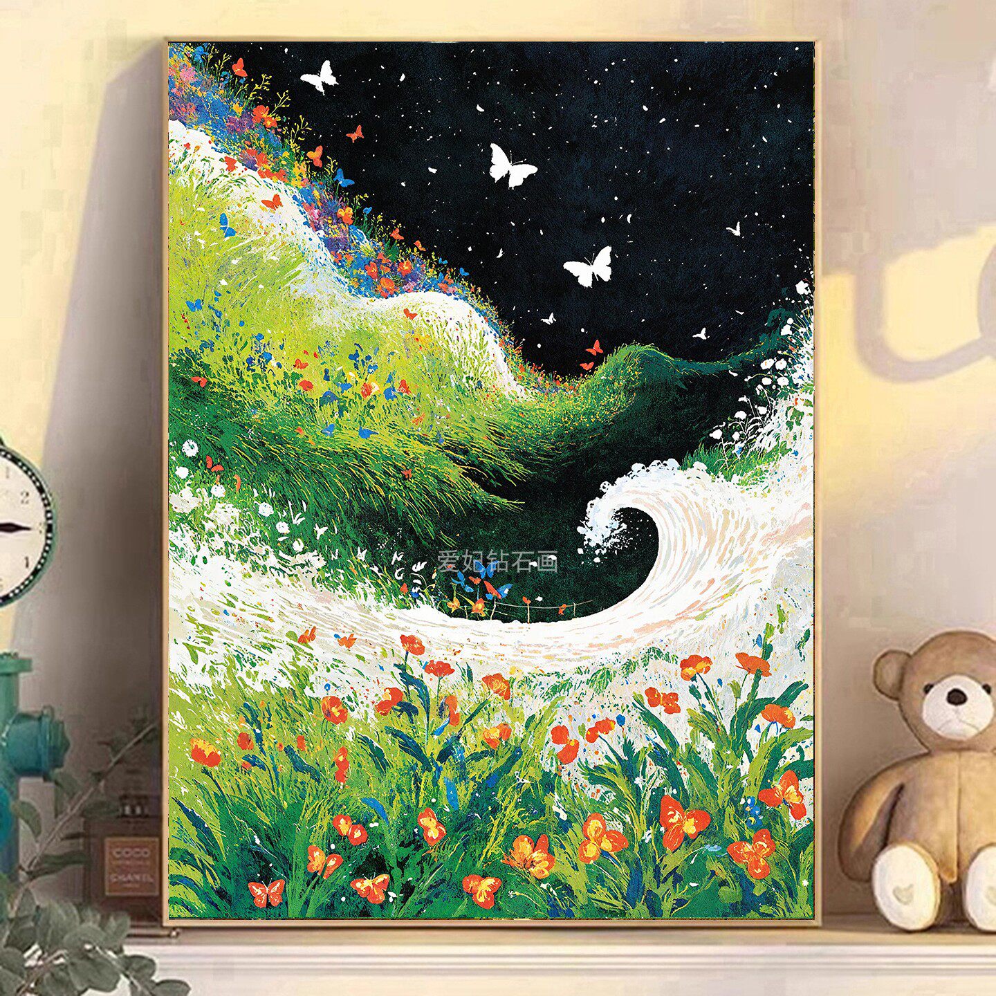 高颜值DIY高端树脂方钻满贴钻钻石画钻石绣鲜花草地海浪星空蝴蝶