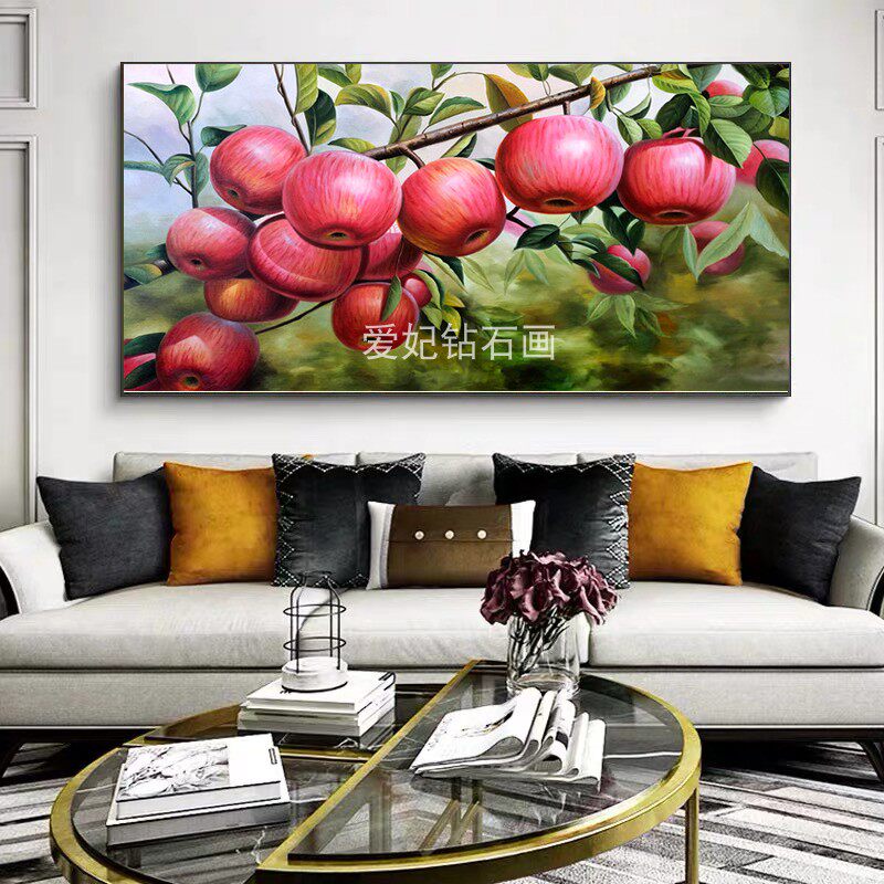 客厅餐厅diy方钻满钻钻石画水果红苹果贴钻点钻十字绣带钻砖石画