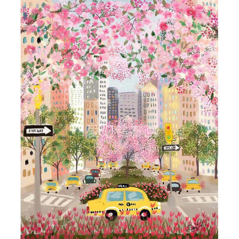 diy方钻满钻钻石画纽约春天繁花盛开的街道手工粘贴钻十字绣套件