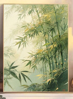 中国风DIY方钻满钻钻石画钻石绣高端贴钻十字绣带钻套件绿色竹子