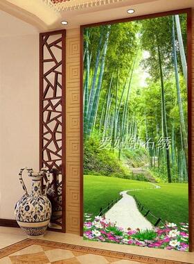 2019走廊过道diy钻石画方钻满钻贴钻十字绣绿色竹林风景小道玄关