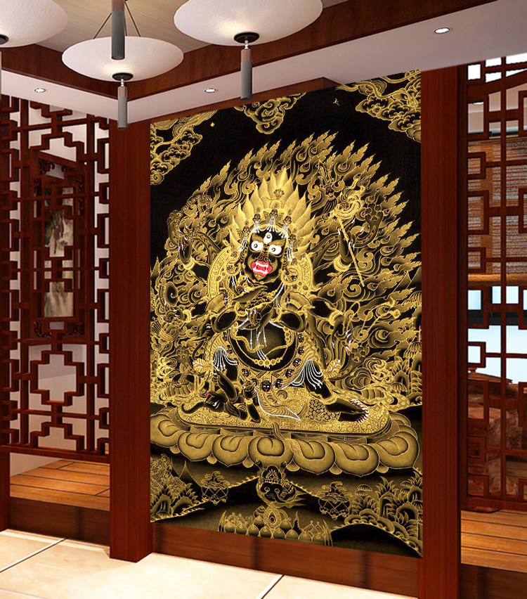 客厅DIY粘贴方钻满钻钻石画十字绣黑金唐卡六臂玛哈嘎啦菩萨佛像