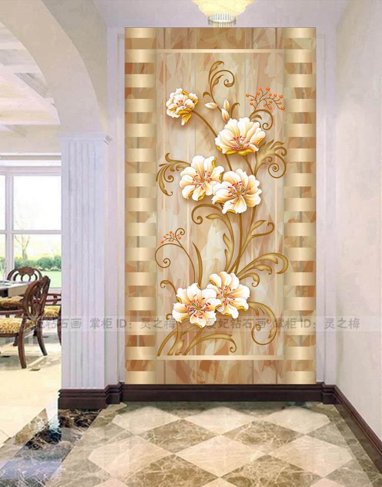 2019新款欧式过道走廊方钻满钻钻石画贴钻砖石十字绣立体花卉玄关