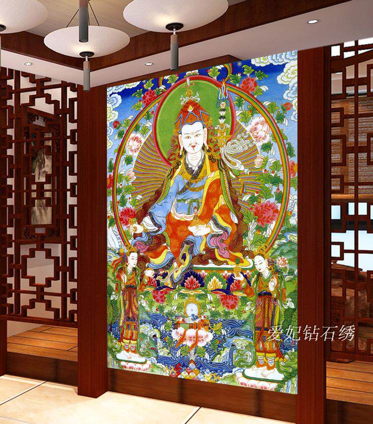 中堂钻石画方钻满钻5d钻石绣DIY贴钻十字绣西藏族唐卡莲花生大师