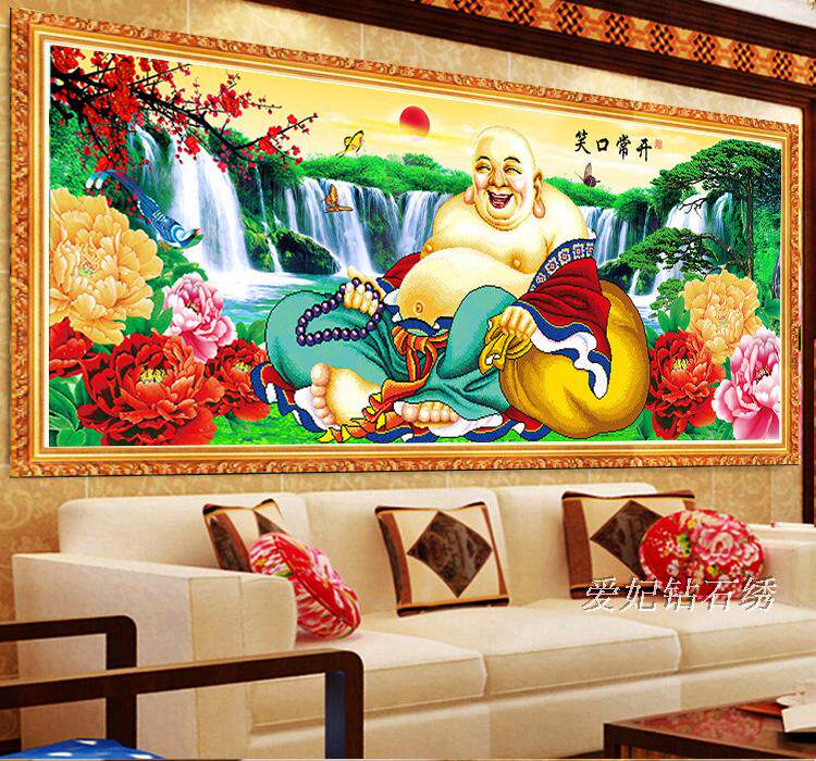 新款客厅方钻满钻钻石画笑口常开弥勒佛大肚佛5D贴钻十字绣带钻