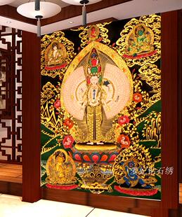 客厅DIY全粘贴满钻钻石画印花十字绣唐卡千手观音菩萨黑金版玄关