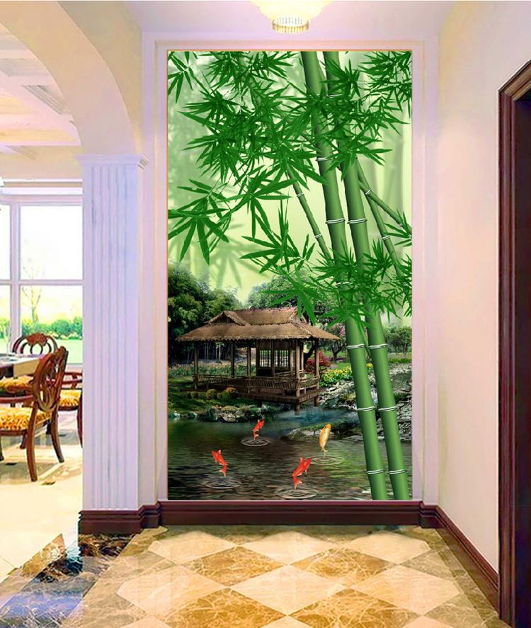 客厅中式过道方钻满钻钻石画贴钻十字绣小清新竹林茅屋玄关竖版