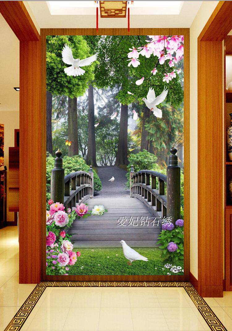 楼梯过道隔断带钻十字绣客厅简约现代方钻全贴钻石画小桥玄关竖版