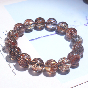 天然黑金超七水晶手链黑金超七手串男女骨干云母发晶单圈饰品礼物