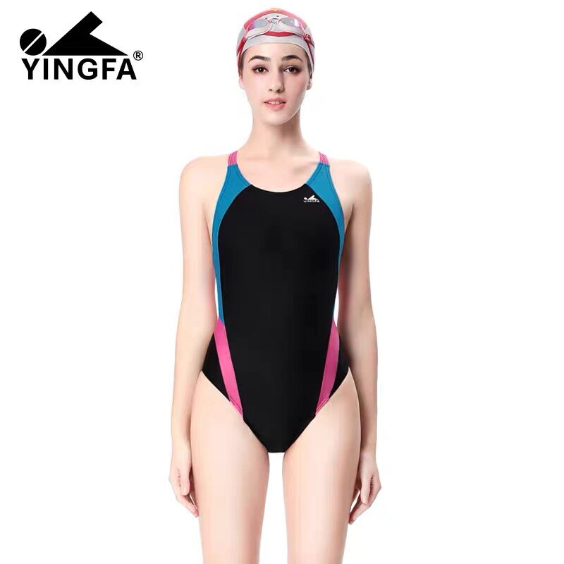 英发泳衣女竞速专业训练儿童女童连体三角紧身速干泳衣