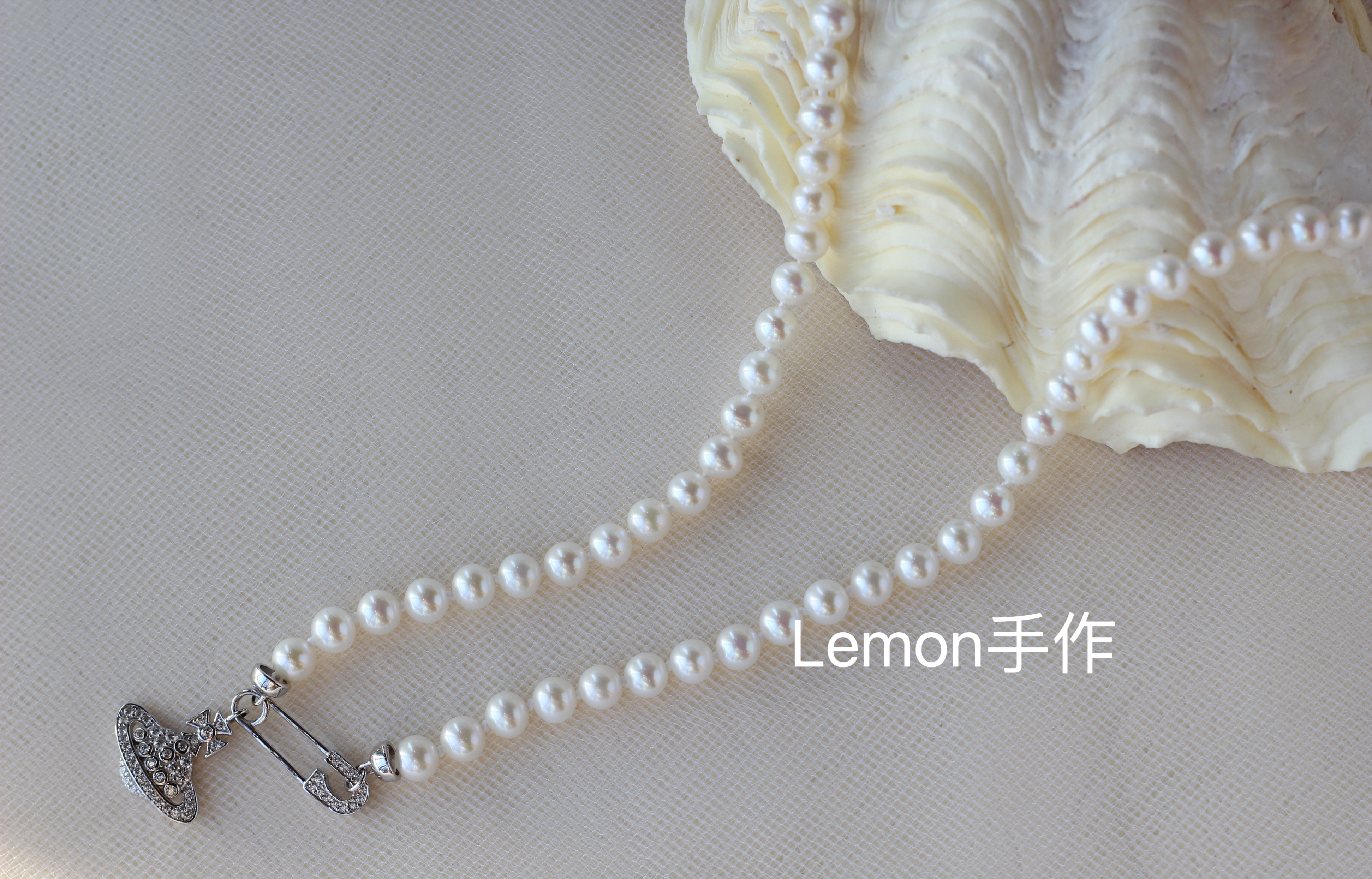 5-6mm天然淡水珍珠项链925银土星吊坠高级百搭气质2025年新款女