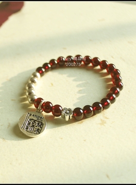 tracy手链石榴石圆牌原创设计女