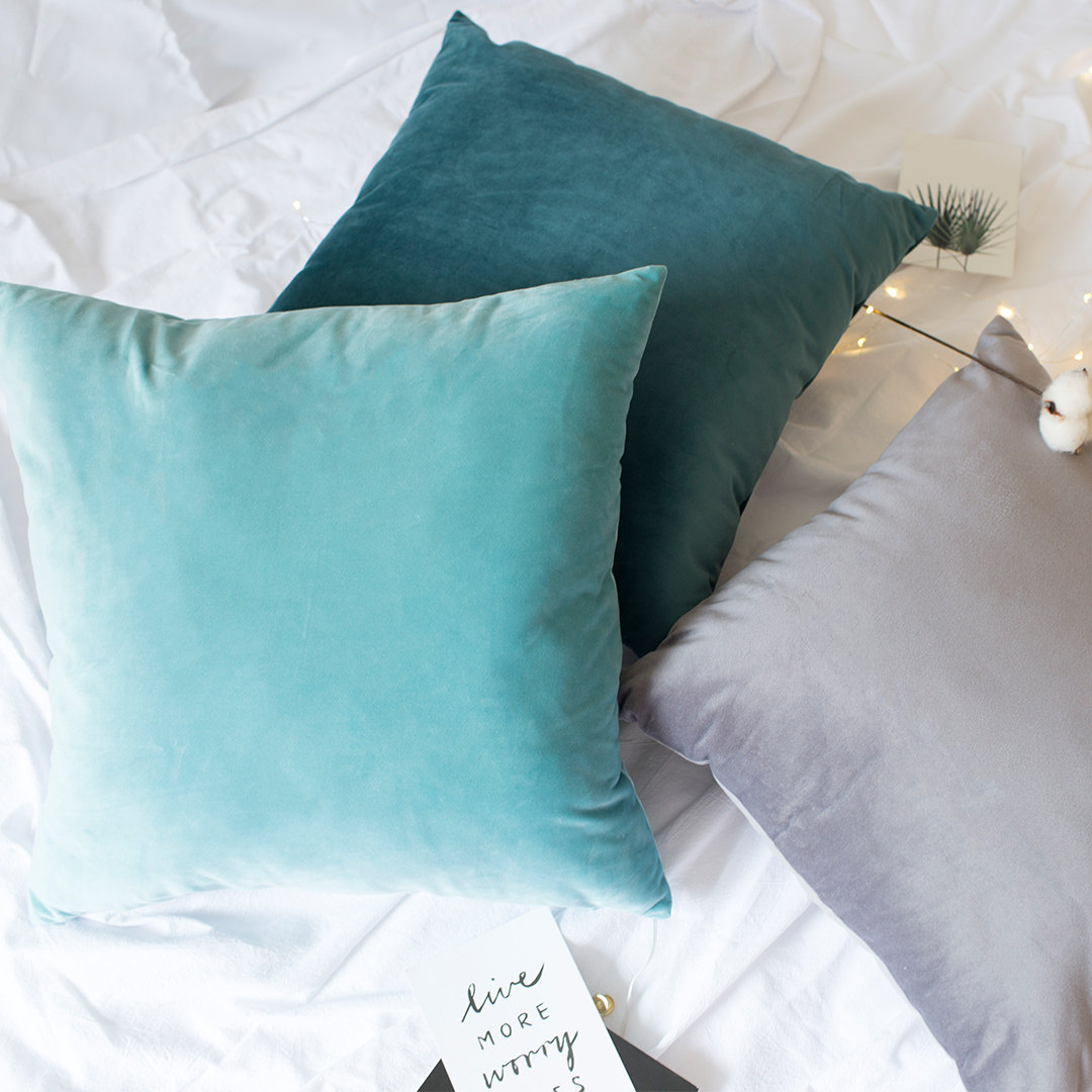 北欧丝绒纯色抱枕办公室腰靠枕床头客厅大靠垫沙发绒抱枕套不含芯