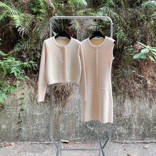 S家法式 背心连衣裙套装 气质圆领针织开衫 上衣无袖 短款 高品质