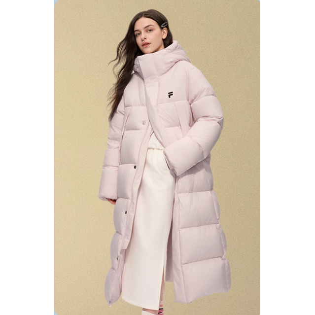 斐乐潮牌男女鹅绒长款羽绒服连帽