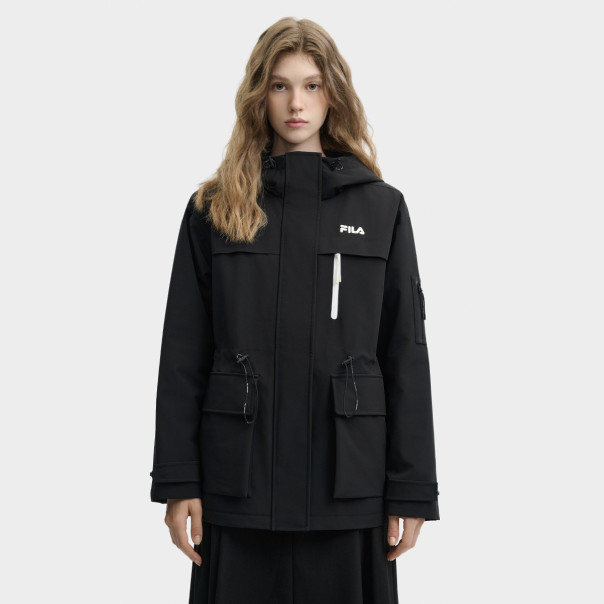FILA 斐乐女装棉服休闲简约宽松保暖防泼水连帽外套F11W448913F