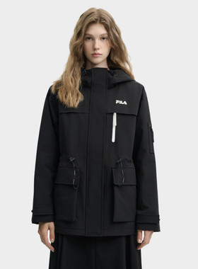 FILA 斐乐女装棉服休闲简约宽松保暖防泼水连帽外套F11W448913F