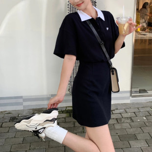 FILA/斐乐女子短袖连衣裙夏季收腰POLO翻领时尚中长裙T11W333301F
