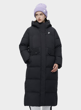 FILA 斐乐 女装羽绒服 时尚潮流连帽长款羽绒服 T11W341910F