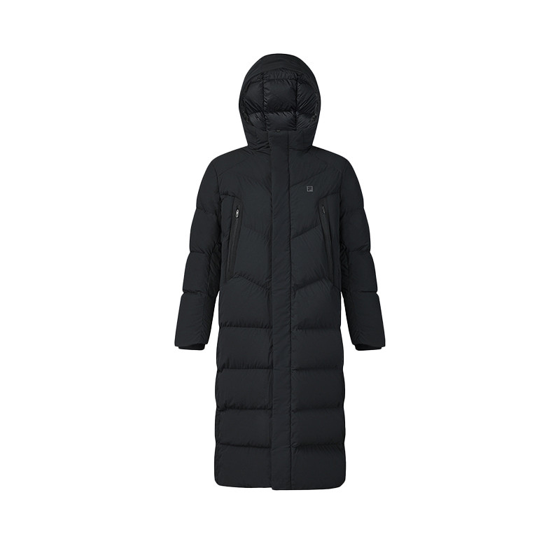 斐乐男长款保暖连帽简约羽绒服