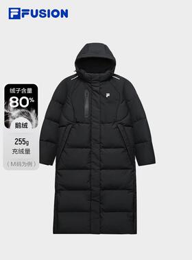 FILA FUSION斐乐潮牌长款羽绒服女子休闲保暖连帽外套T11W541904F