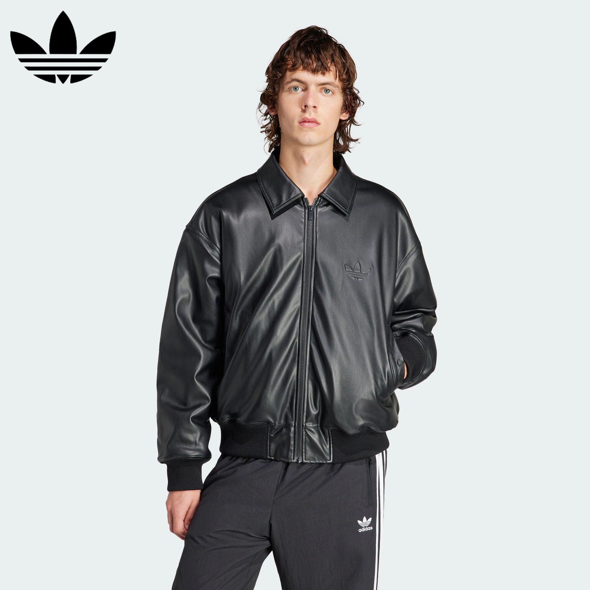Adidas官方正品 三叶草男子运动休闲加绒保暖夹克外套皮衣 IP3281