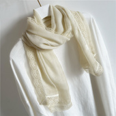 蕾丝围巾女薄款 棉麻春秋小香风丝巾纯色护颈围脖冬洋气小披肩纱巾