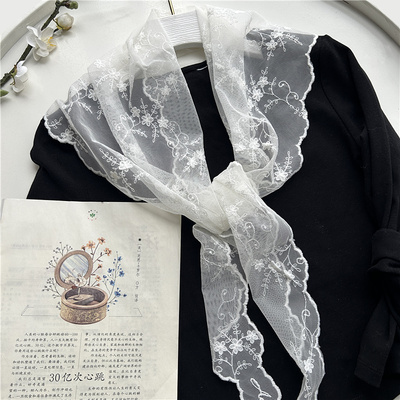 蕾丝围巾薄款纯色三角巾腰间配饰