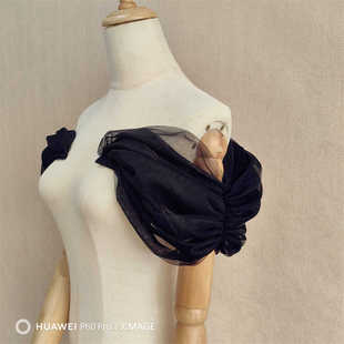 新款 子手缝防划落 新娘礼服黑色酒红色配件一字领肩带唯美落肩袖