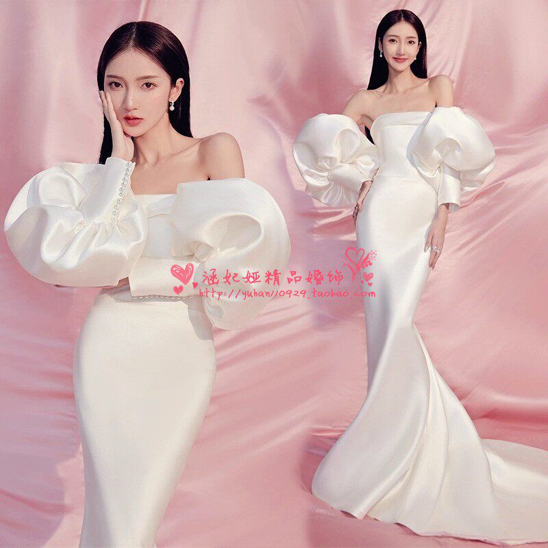 HANFEIYA BRIDAL WEDDING DRESS SATIN TIGHTENED SLEEVES WEDDING WEDDING ACCESSORIES BANDEAU WEDDING DRESS DETACHABLE SEAMLESS SLEEVES