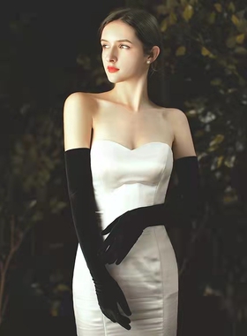 黑色婚纱礼服旗袍演出摄影丝绒袖子均码