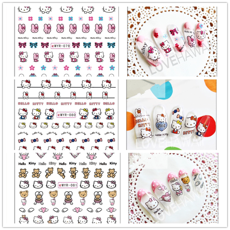 美甲水印贴纸超梦幻KT猫 小狐狸 光疗指甲油胶贴花儿童卡通贴
