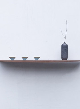 白驹格物黑胡桃实木一字搁板禅意新中式置物架陈列架墙上装饰隔板