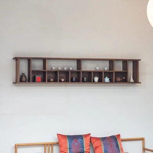 黑胡桃木格子架墙面置物架茶家具多功能多宝格瓷器搁架 实木新中式