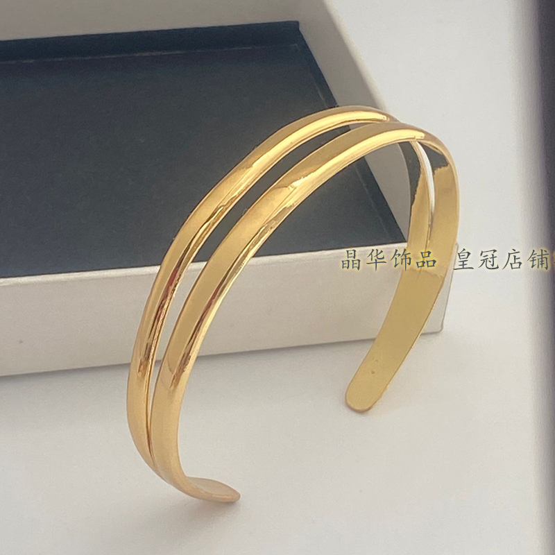欧美时尚高级感开口手镯K金色女款冷淡风手环潮流百搭款配饰