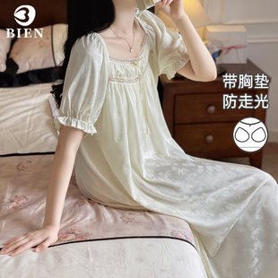 2025新款 BIEN带胸垫冰丝睡裙女夏季 甜美公主宫廷风家居服凉感睡衣