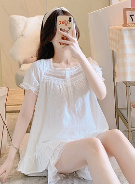 睡衣女夏季薄款纯棉可爱短袖短裤2026年新款家居服公主风甜美套装